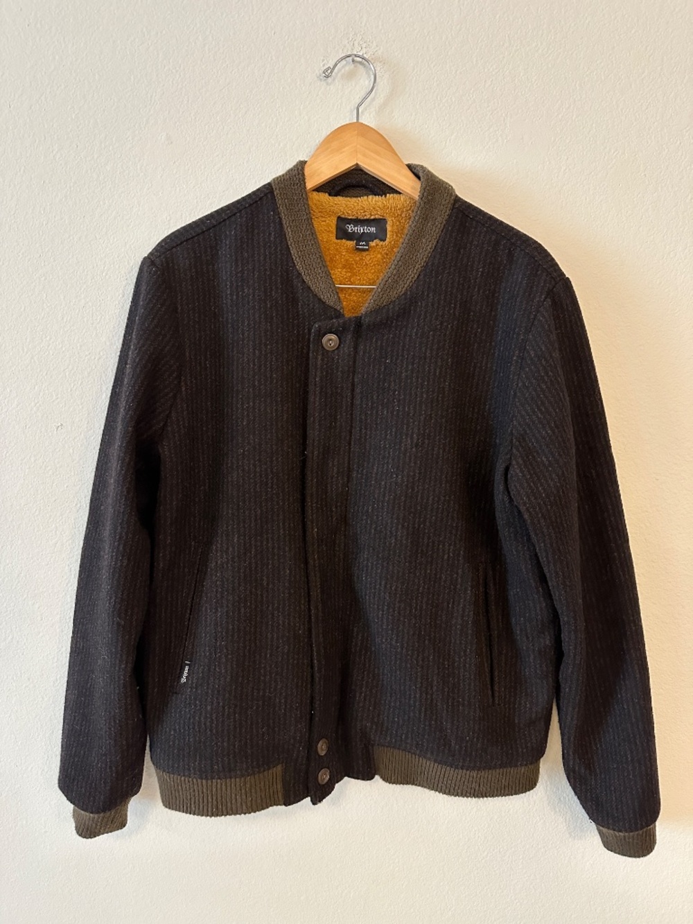 Brixton Black Wool Blend Sherpa Lined Bomber Jacket Mens M